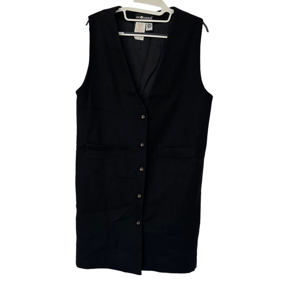 Vintage 80s Sag Harbor Midi Dress Vest 100% Wool Sleeveless Black Size 6P